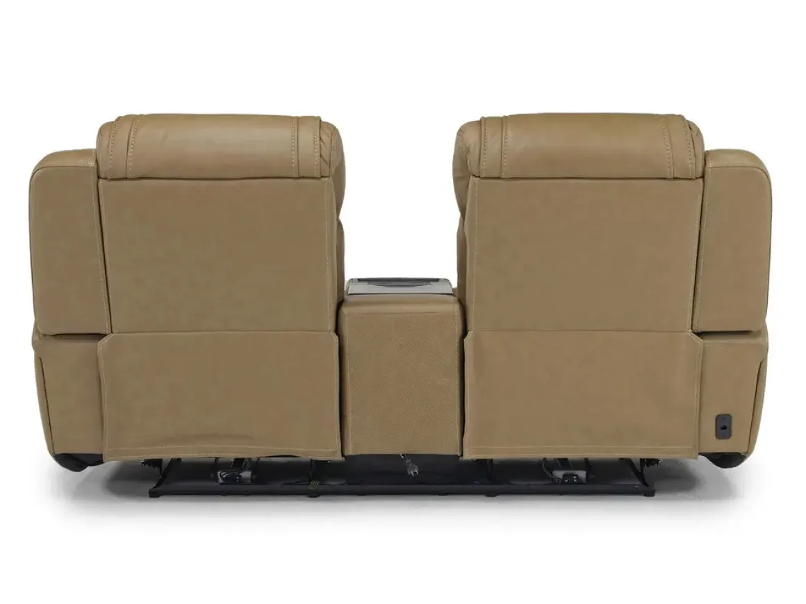 Max 2 Power Console Loveseat In Aline Timber Leather
