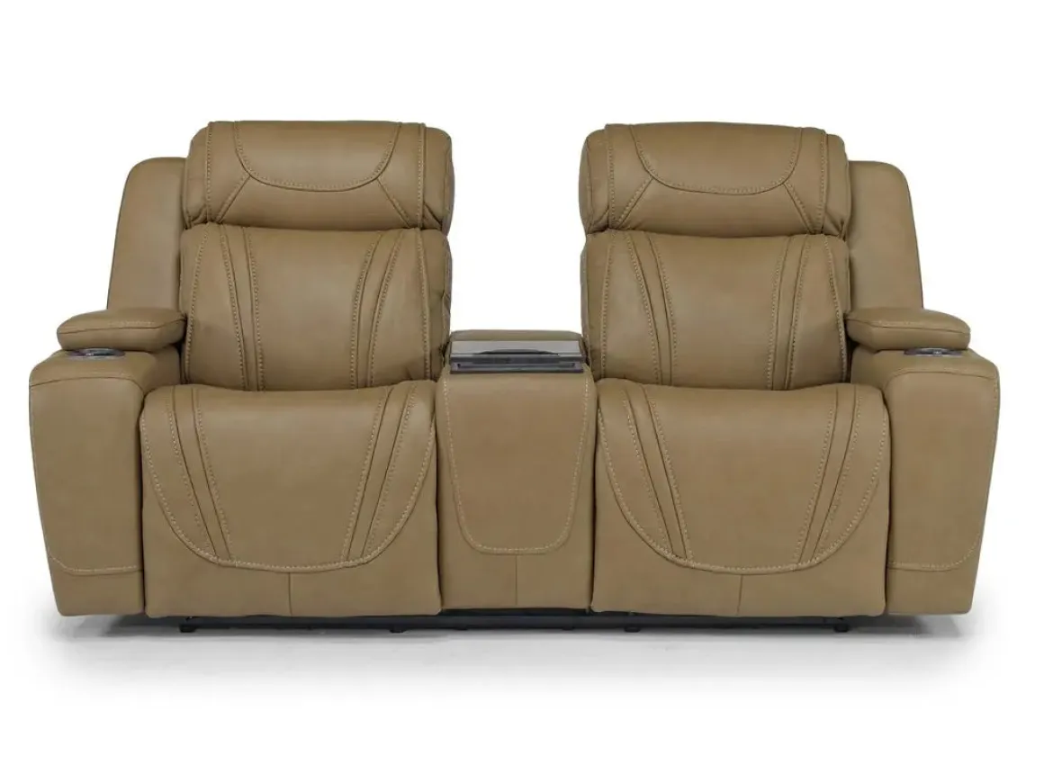 Max 2 Power Console Loveseat In Aline Timber Leather
