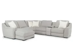 Mayflower 6 Piece 2 Power Chaise Sectional W/ Audio Console In Ashland Sand, Left Facing