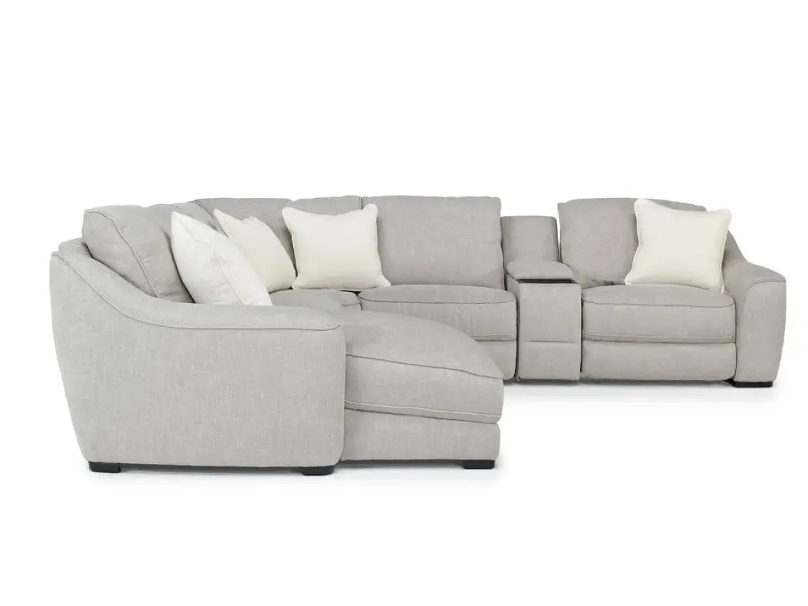 Mayflower 6 Piece 2 Power Chaise Sectional W/ 2 Power Armless Recliner & Audio Console In Ashland Sand, Left Facing