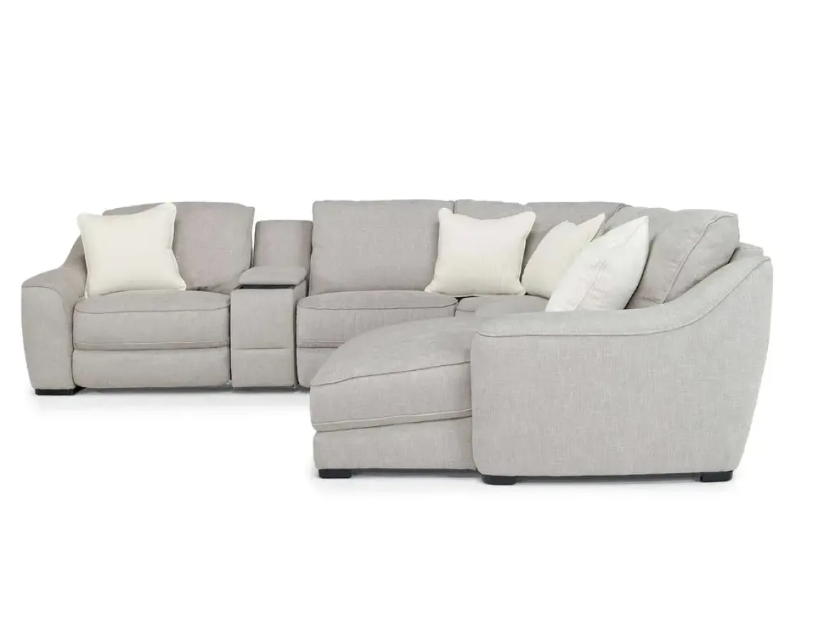 Mayflower 6 Piece 2 Power Chaise Sectional W/ 2 Power Armless Recliner & Audio Console In Ashland Sand, Left Facing