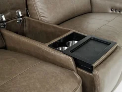 Mayflower 6 Piece 2 Power Chaise Sectional W/ Audio Console In Seville Umber Leather, Left Facing