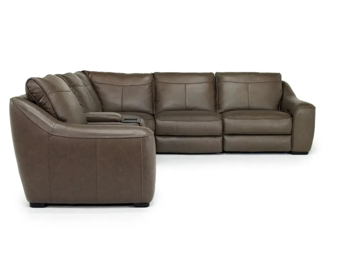 Mayflower 6 Piece 2 Power Sectional W/ 2 Power Armless Recliner & Audio Console In Seville Umber Leather