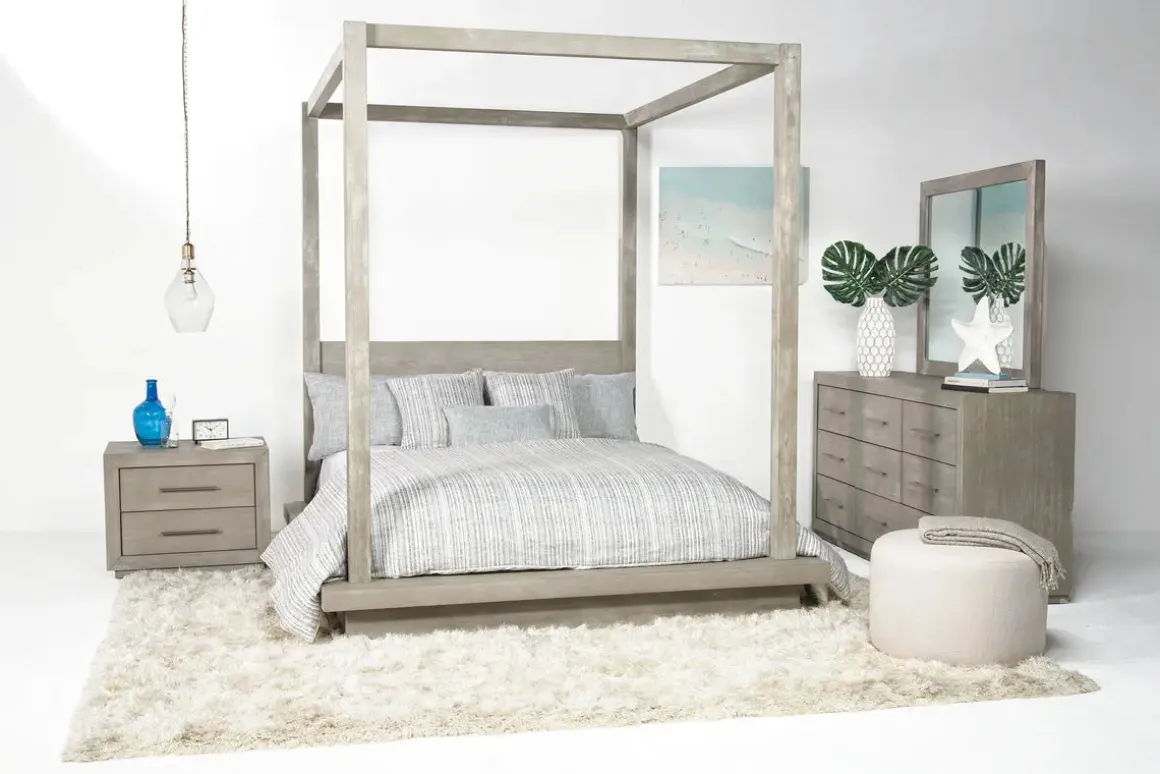 Melbourne Canopy Bed, Dresser, Mirror, Nightstand In Brown Mel, Queen