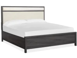 Merrifield Upholstered Bed, Dresser, Mirror & Nightstand In Raisin Black, Twin