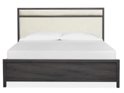 Merrifield Upholstered Bed, Dresser, Mirror & Nightstand In Raisin Black, Twin