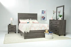 Naialyn Panel Bed, Dresser, Mirror & Nightstand In Gray, Full
