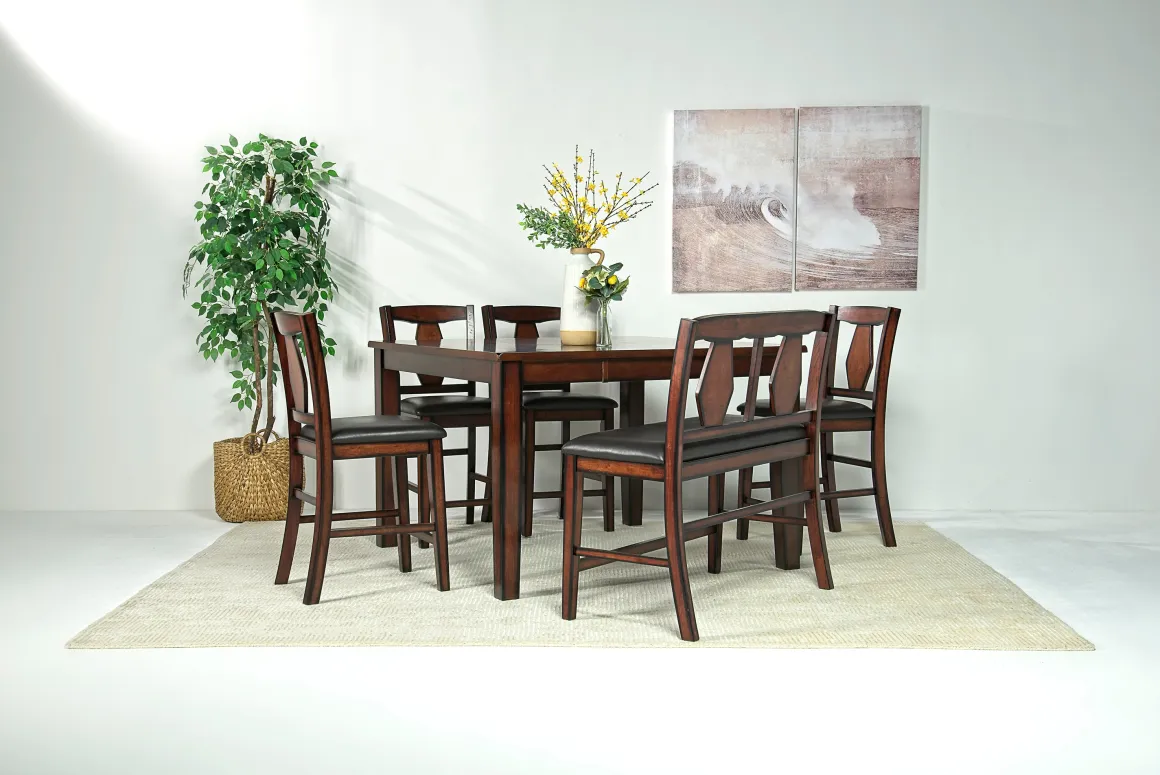 Napa Counter Height Extendable Dining Table, 4 Stools & Bench In Brown
