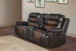 Nikko Reclining Console Loveseat In Brown