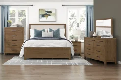 Oaklyn Upholstered Panel Bed, Dresser, Mirror & Nightstand In Brown, Queen