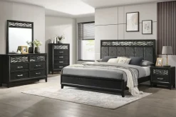 Obsidian Panel Bed, Dresser, Mirror & Nightstand In Black, Queen