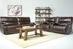 Oslo 3 Power Console Loveseat In Dark Brown Leather