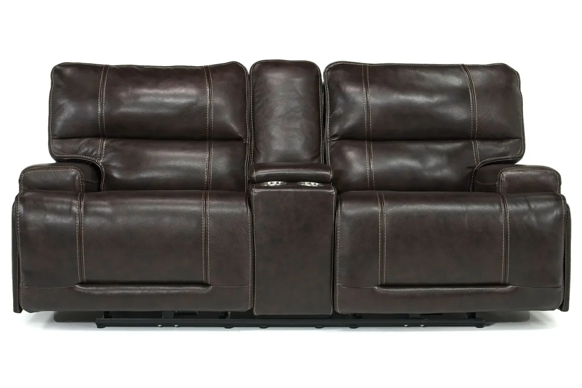Oslo 3 Power Console Loveseat In Dark Brown Leather