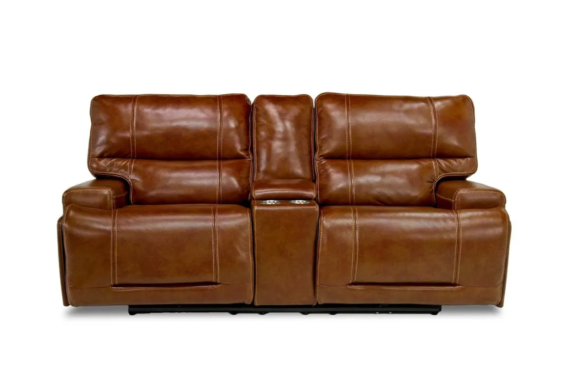 Oslo 3 Power Console Loveseat In Dark Brown Leather