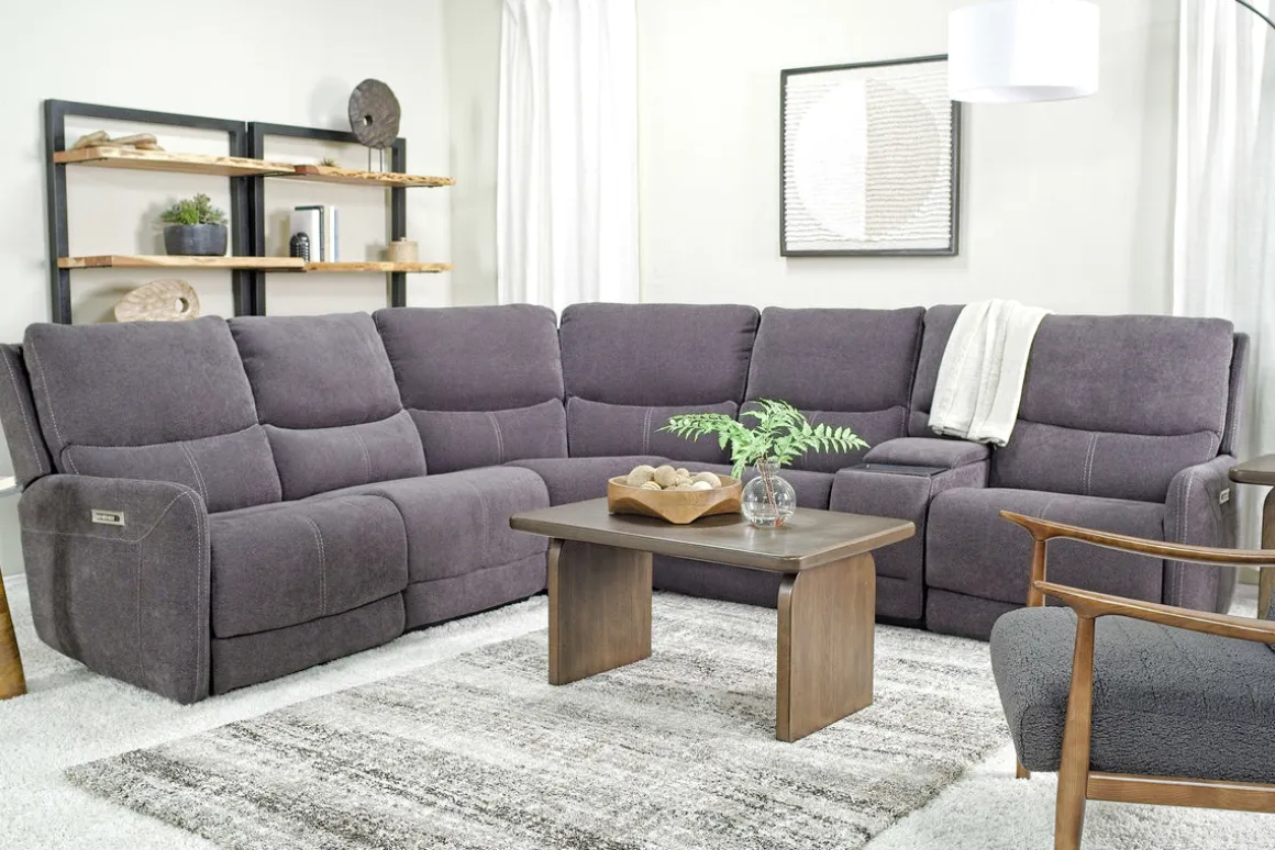 Palencia 6 Piece 3 Power Sectional W/ 3 Power Armless Recliner In Trento Dove