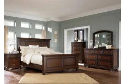 Porter Panel Bed, Dresser, Mirror & Nightstand In Rustic Brown, Queen