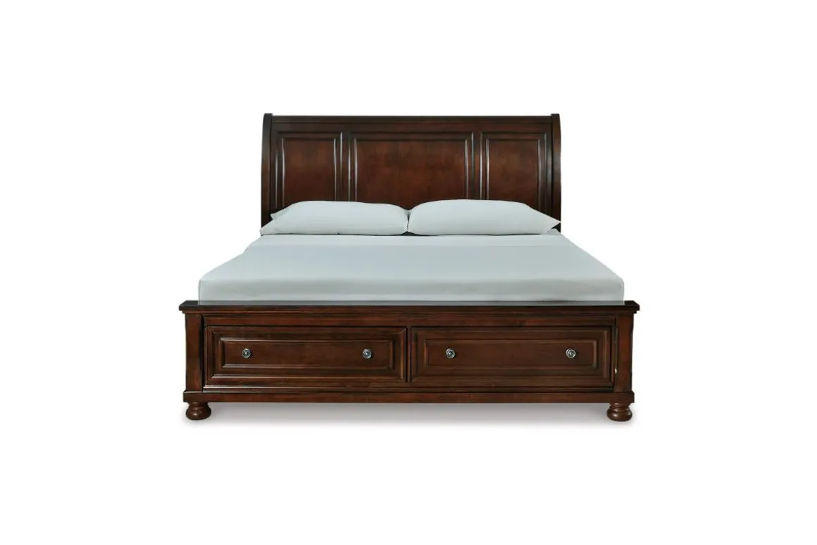 Porter Storage Bed, Dresser, Mirror, Nightstand In Rustic Brown, Queen