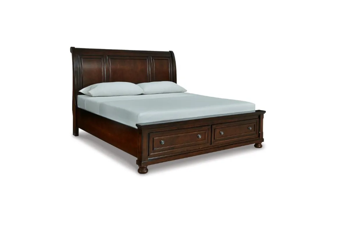 Porter Storage Bed, Dresser, Mirror, Nightstand In Rustic Brown, Queen