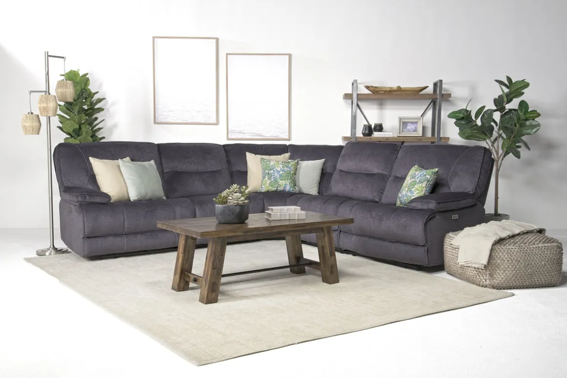 Retreat 5 Piece Power Sectional W/ Power Armless Recliner In Cognac Leather
