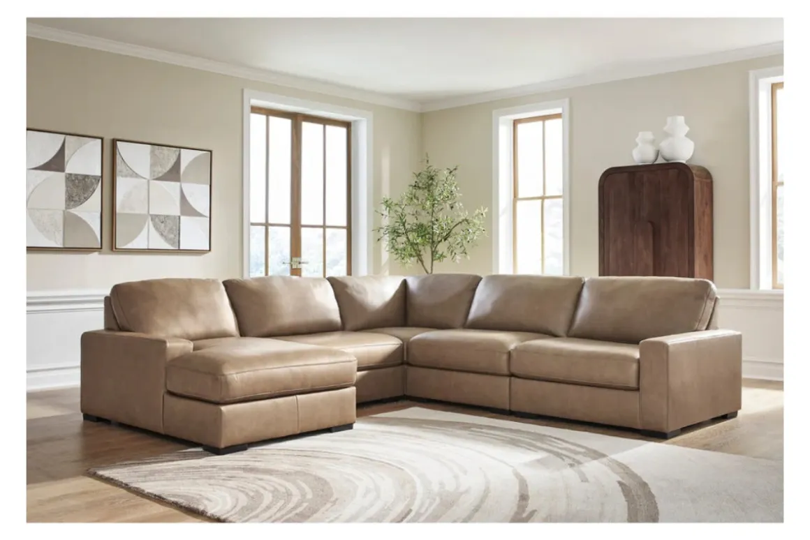 Sahara 5 Piece Chaise Sectional In Sahara Leather, Left Facing