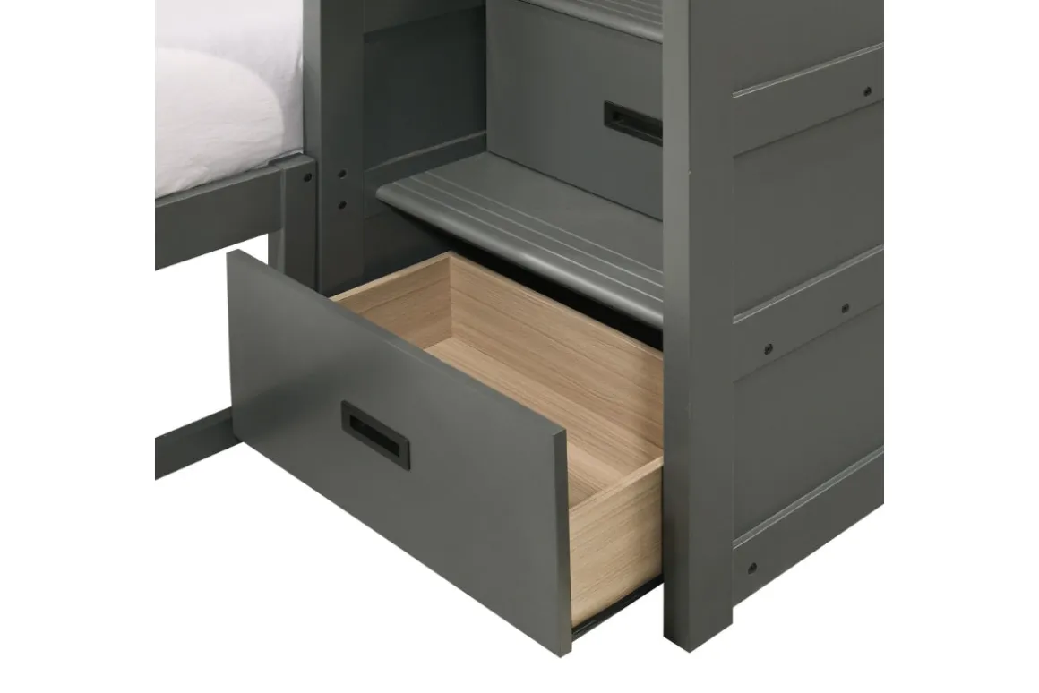 Sami Bunk Bed W/ Storage Steps In Espresso, Twin/Twin, Right Facing