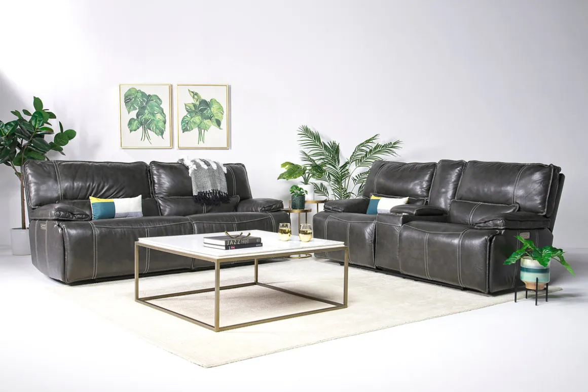 Sofia 3 Power Console Loveseat In Brown Leather