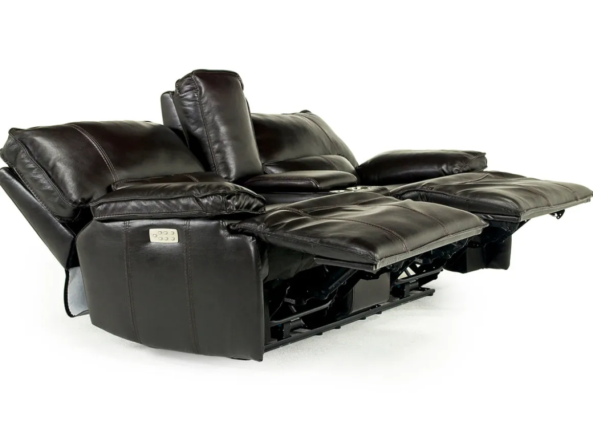 Sofia 3 Power Console Loveseat In Brown Leather