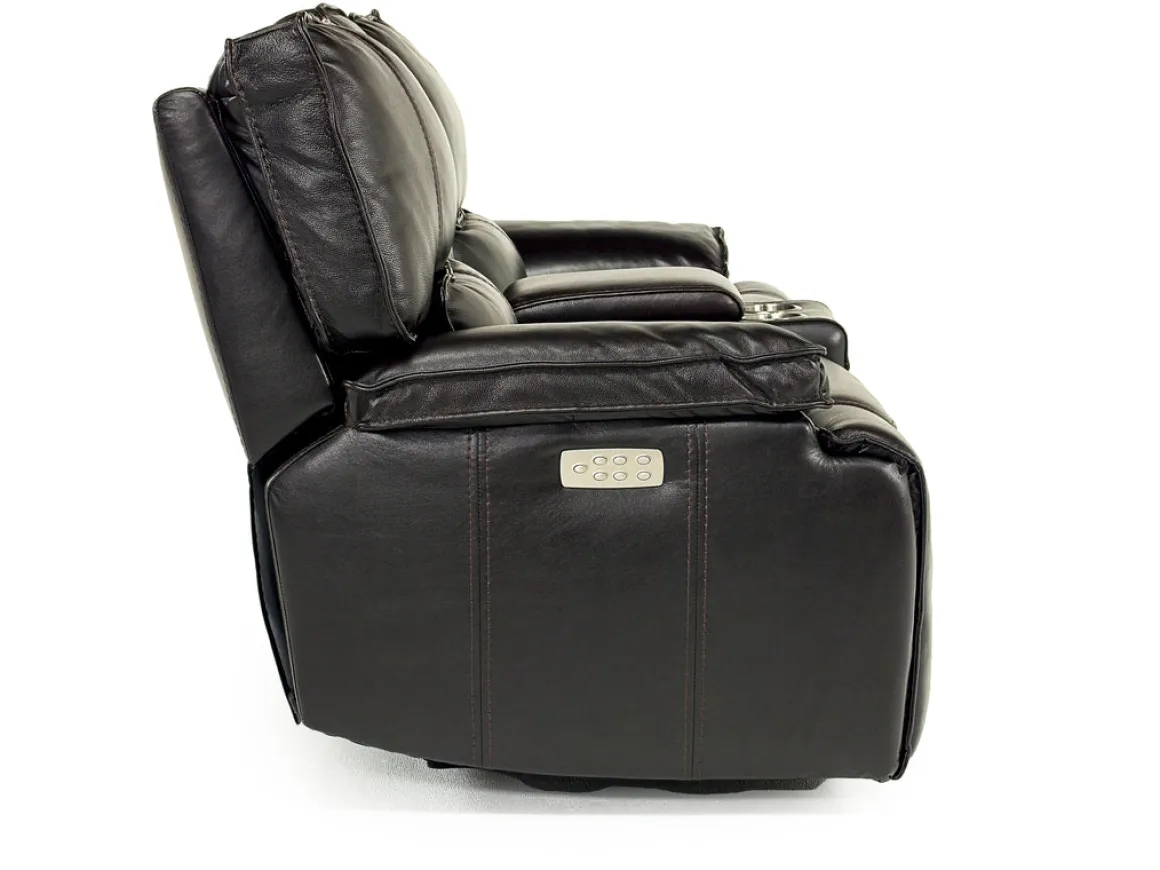 Sofia 3 Power Console Loveseat In Brown Leather