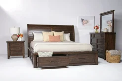 Sonora Sleigh Bed W/ Storage, Dresser, Mirror & Nightstand In Brown, Queen