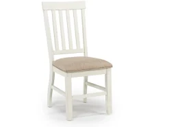 Stone Round Dining Table & 4 Chairs In White, Upholstered Slat
