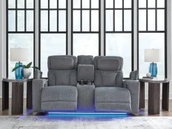 Studio Cave 2 Power Console Loveseat In Steel