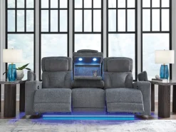 Studio Cave 2 Power Sofa W/ Drop Down Table In Steel