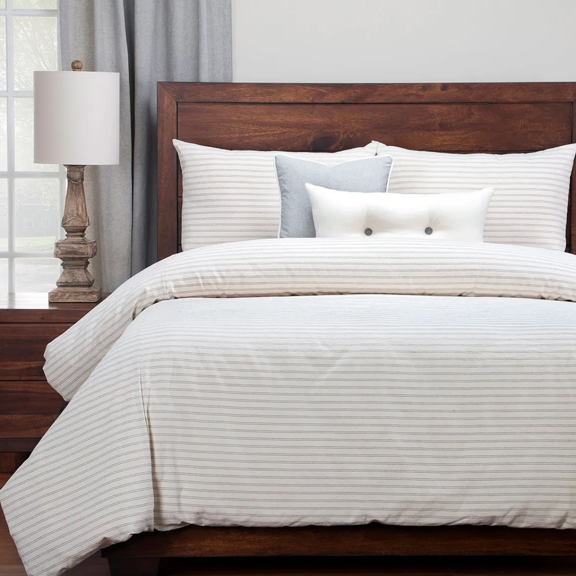 Ticking Stripe Duvet Set In Pewter / Smoke / Storm / Gray, Queen