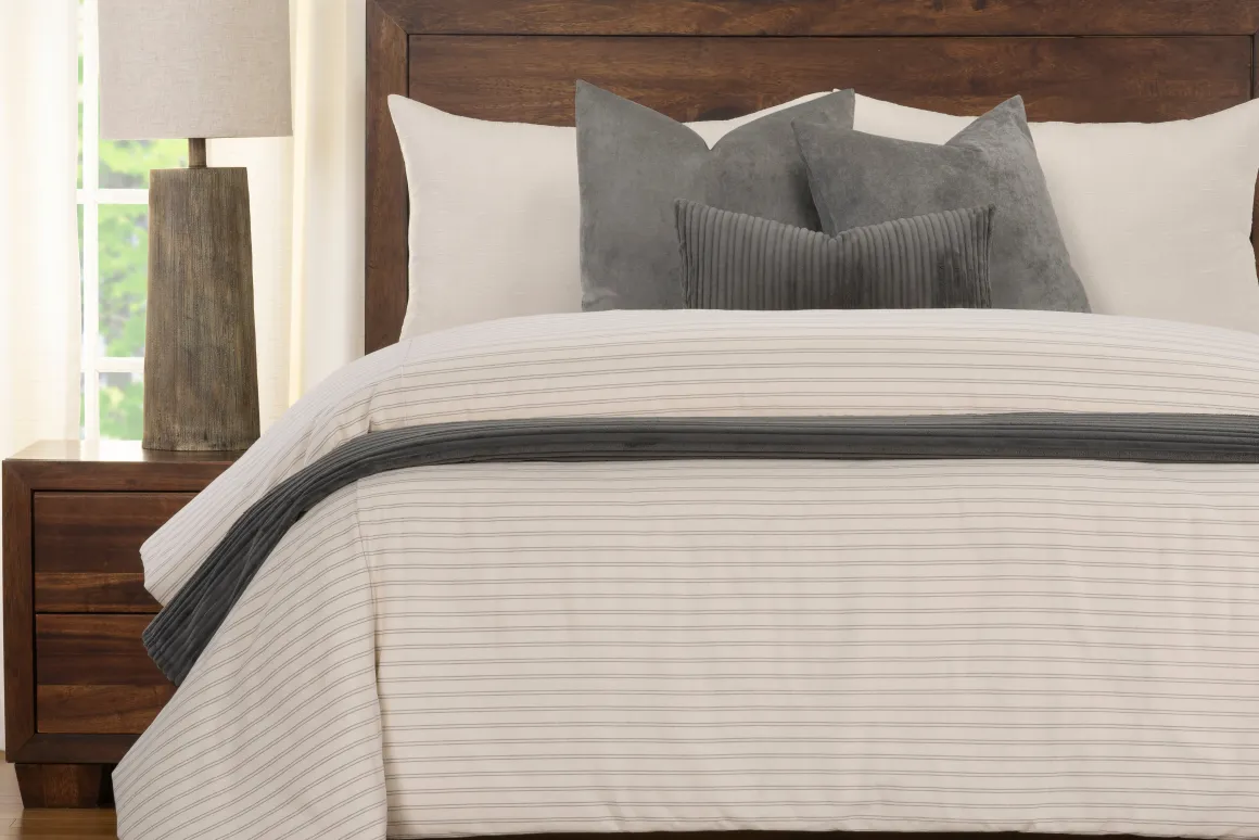 Ticking Stripe Duvet Set In Pewter / Smoke / Storm / Gray, Queen