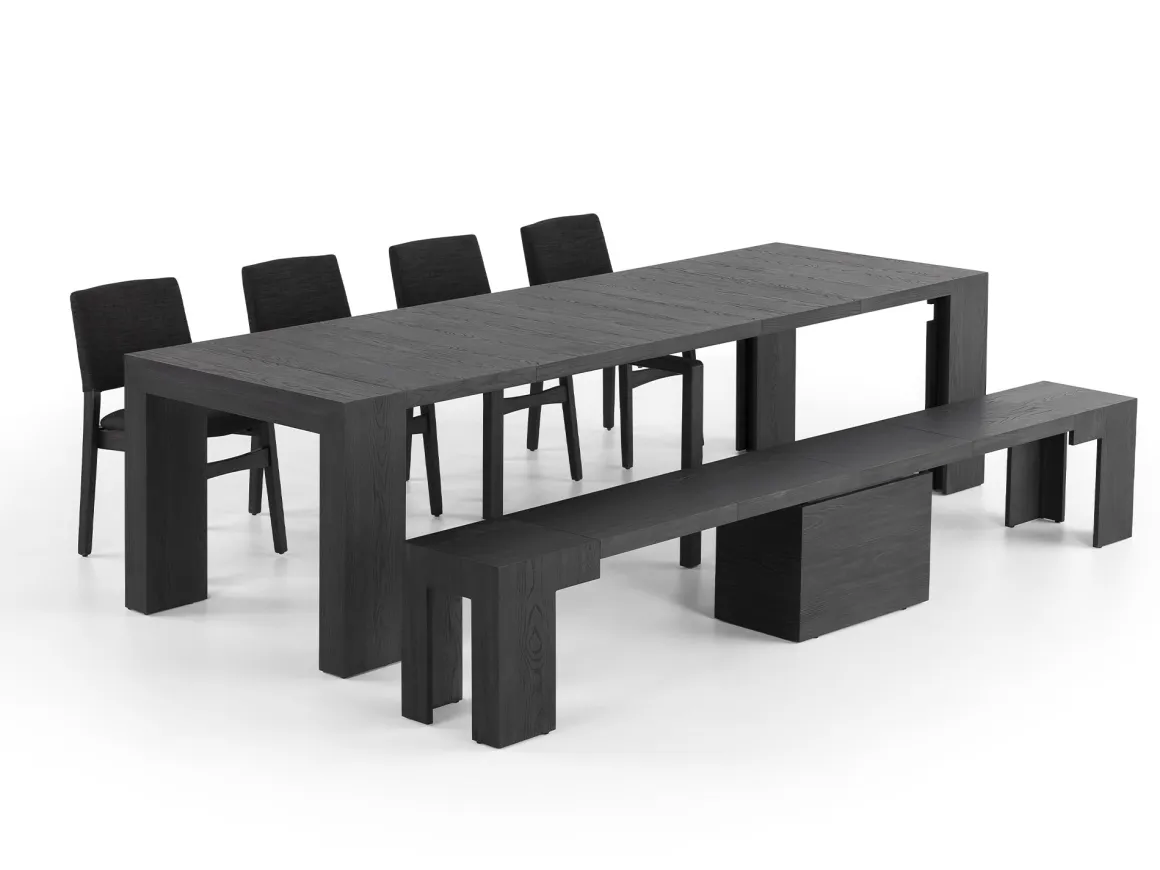 Transformer Round Extendable Dining Bench In Smoked Hickory Dark Gray