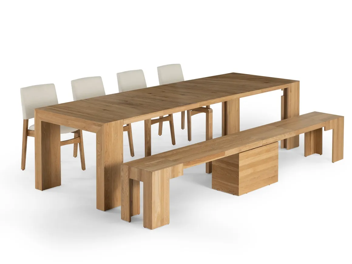 Transformer Round Extendable Dining Bench In Smoked Hickory Dark Gray