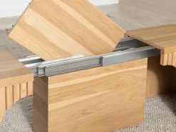Transformer Round Extendable Dining Table, 4 Chairs & Bench In Scandinavian Oak