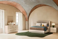 Tullia Upholstered Bed W/ Storage, Dresser, Mirror & Nightstand In Pearl Line/Eco Stone, Queen