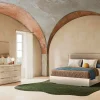 Tullia Upholstered Panel Bed, Dresser, Mirror & Nightstand In Pearl Line/Eco Stone, Queen
