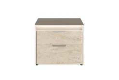 Tullia Upholstered Panel Bed, Dresser, Mirror & Nightstand In Pearl Line/Eco Stone, Queen