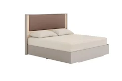 Tullia Upholstered Panel Bed, Dresser, Mirror & Nightstand In Pearl Line/Eco Stone, Queen