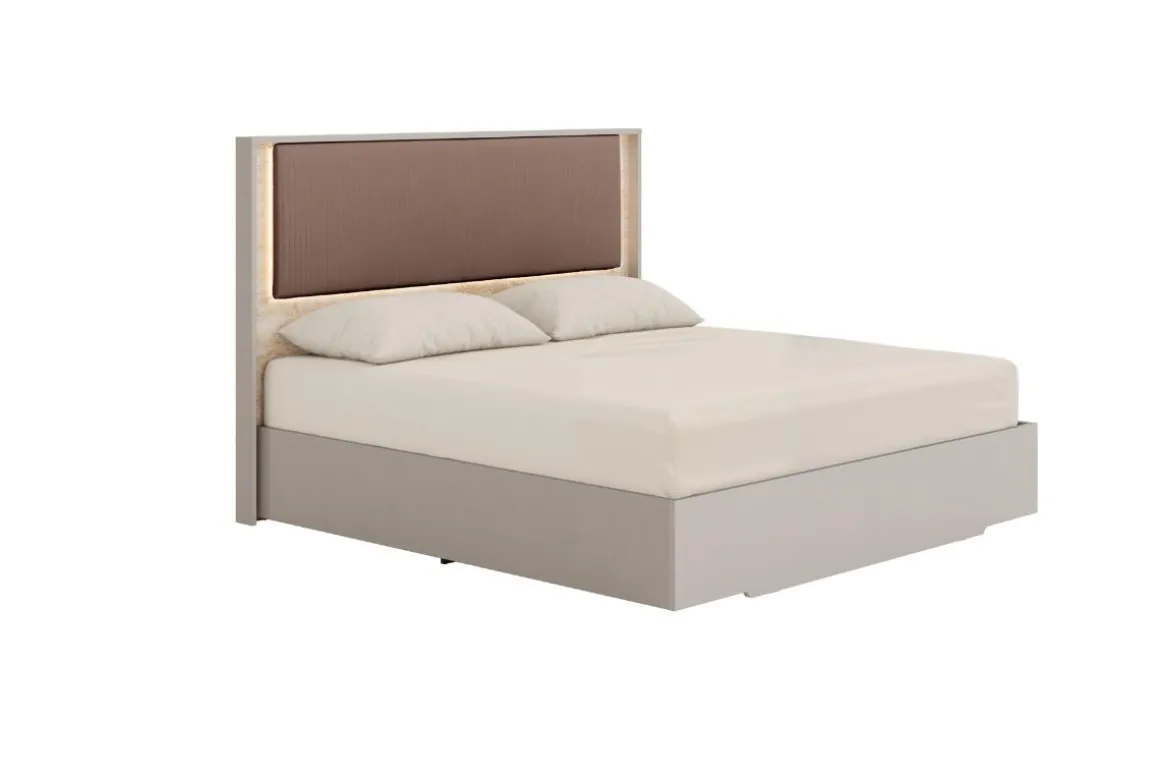 Tullia Upholstered Panel Bed, Dresser, Mirror & Nightstand In Pearl Line/Eco Stone, Queen
