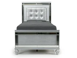 Valentino Panel Bed, Dresser, Mirror & Nightstand In Silver, Twin