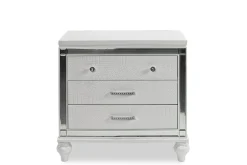 Valentino Panel Bed, Dresser, Mirror & Nightstand In Silver, Twin