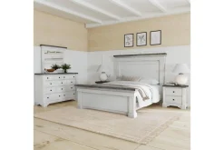 Valley Ridge Panel Bed, Dresser, Mirror & Nightstand In White Gray Finish, Queen