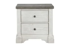 Valley Ridge Panel Bed, Dresser, Mirror & Nightstand In White Gray Finish, Queen