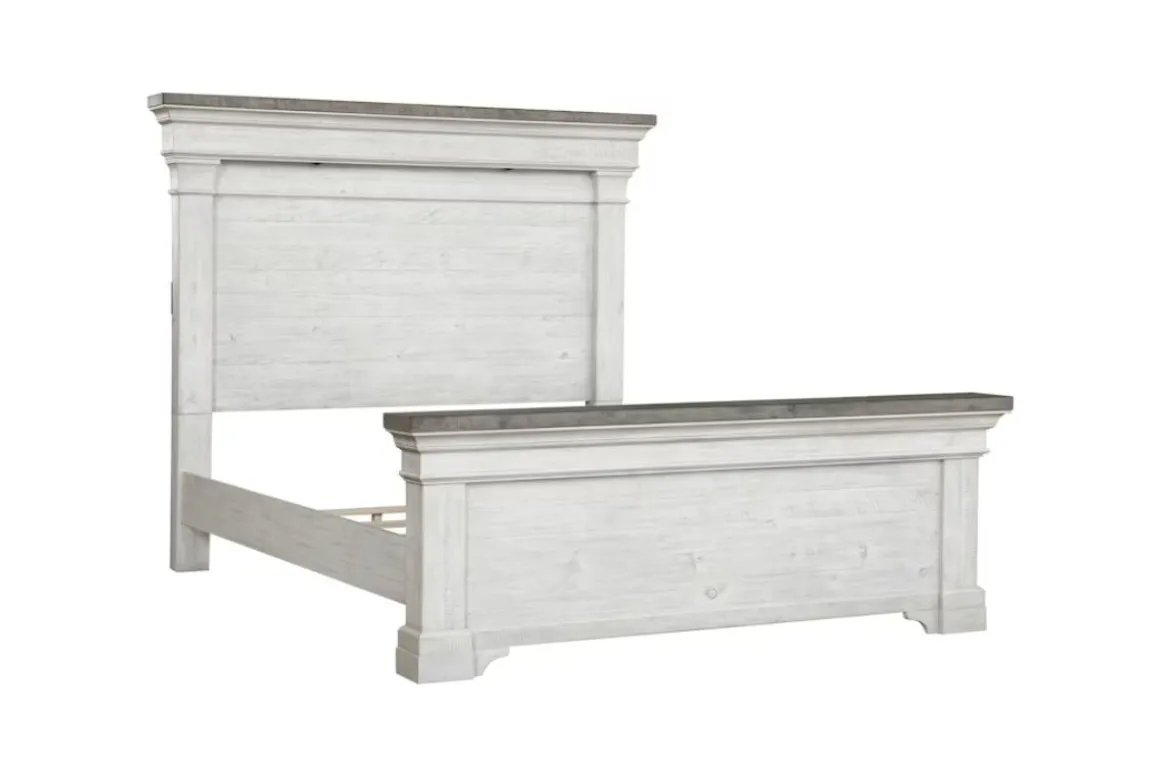 Valley Ridge Panel Bed In White Gray Finish, Queen