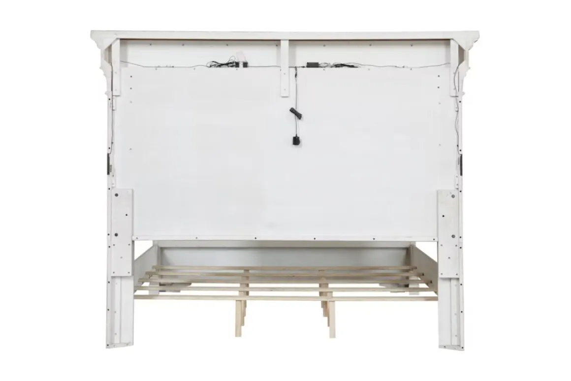 Valley Ridge Panel Bed In White Gray Finish, Queen