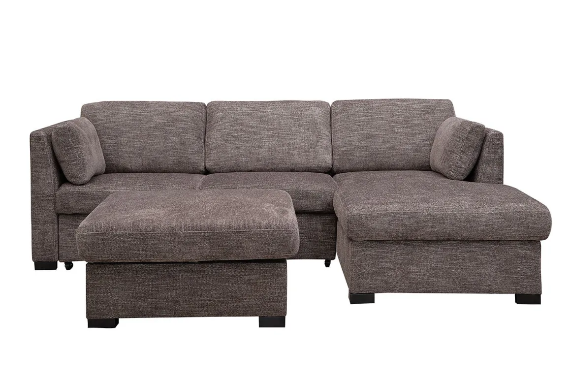 Vivian Full Pullout Sofa Chaise In Gray Fabric, Left Facing