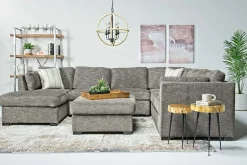 Vivian Full Pullout Sofa Chaise In Gray Fabric, Left Facing
